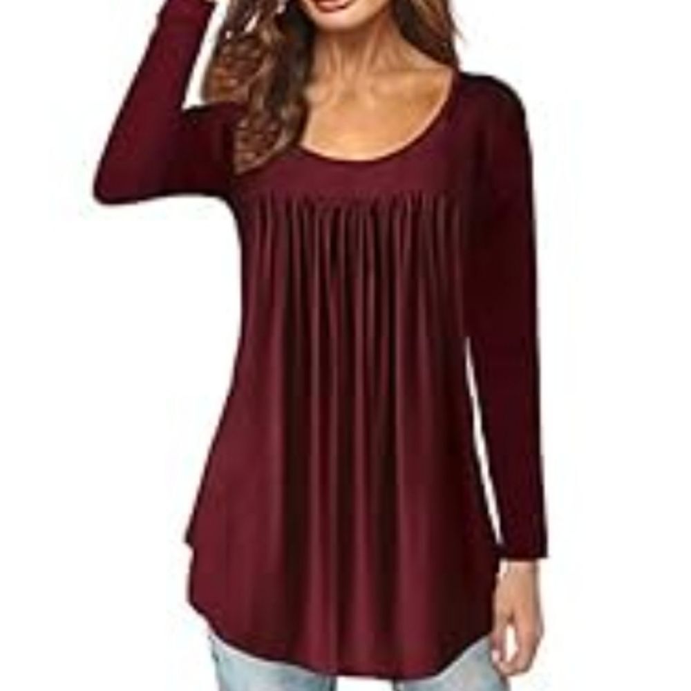 Womens Red Flowy Long sleeve Top Lou Keith Large, NWT